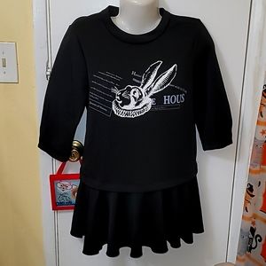 Peplum tunic top Alice in Wonderland rabbit black flowy stretch zip up hg17